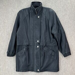 VTG Colebrook Womens SMALL Black Leather Mid Length Barn Chore Coat